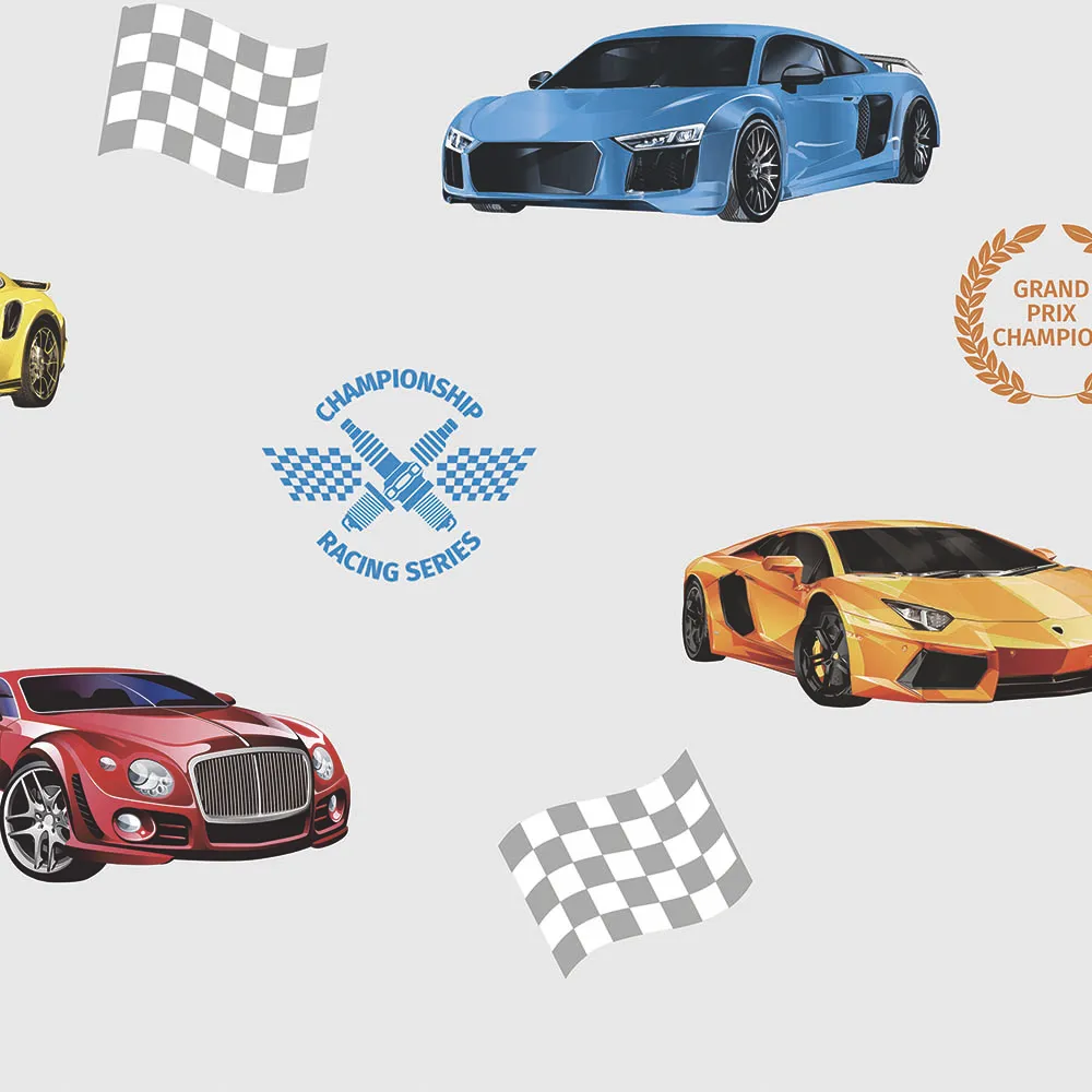 Blue Embossed Wallpaper – Playful Cars (8909-2)